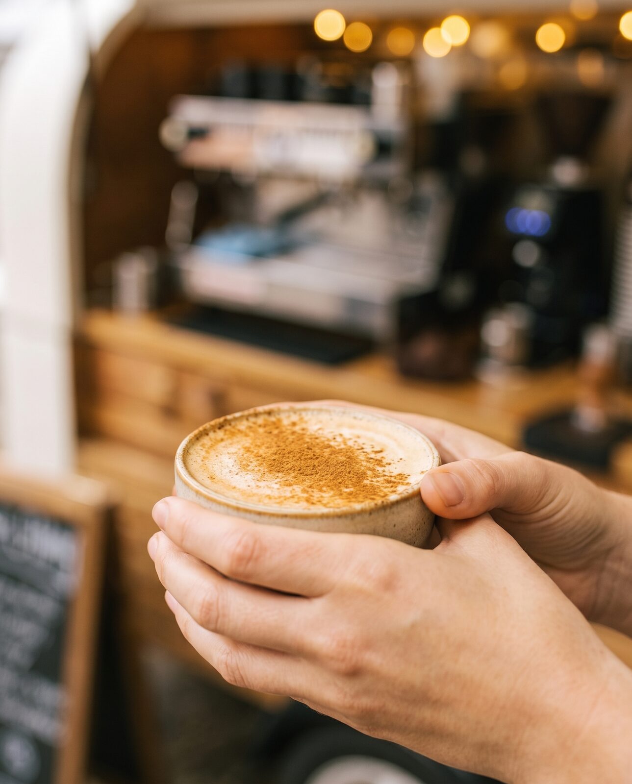 Hand-poured chai latte with cinnamon at a JoyBlast event in Greenville, SC