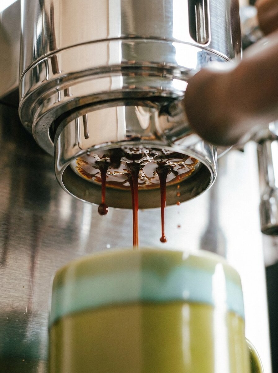 Espresso pouring into a mug at a JoyBlast event