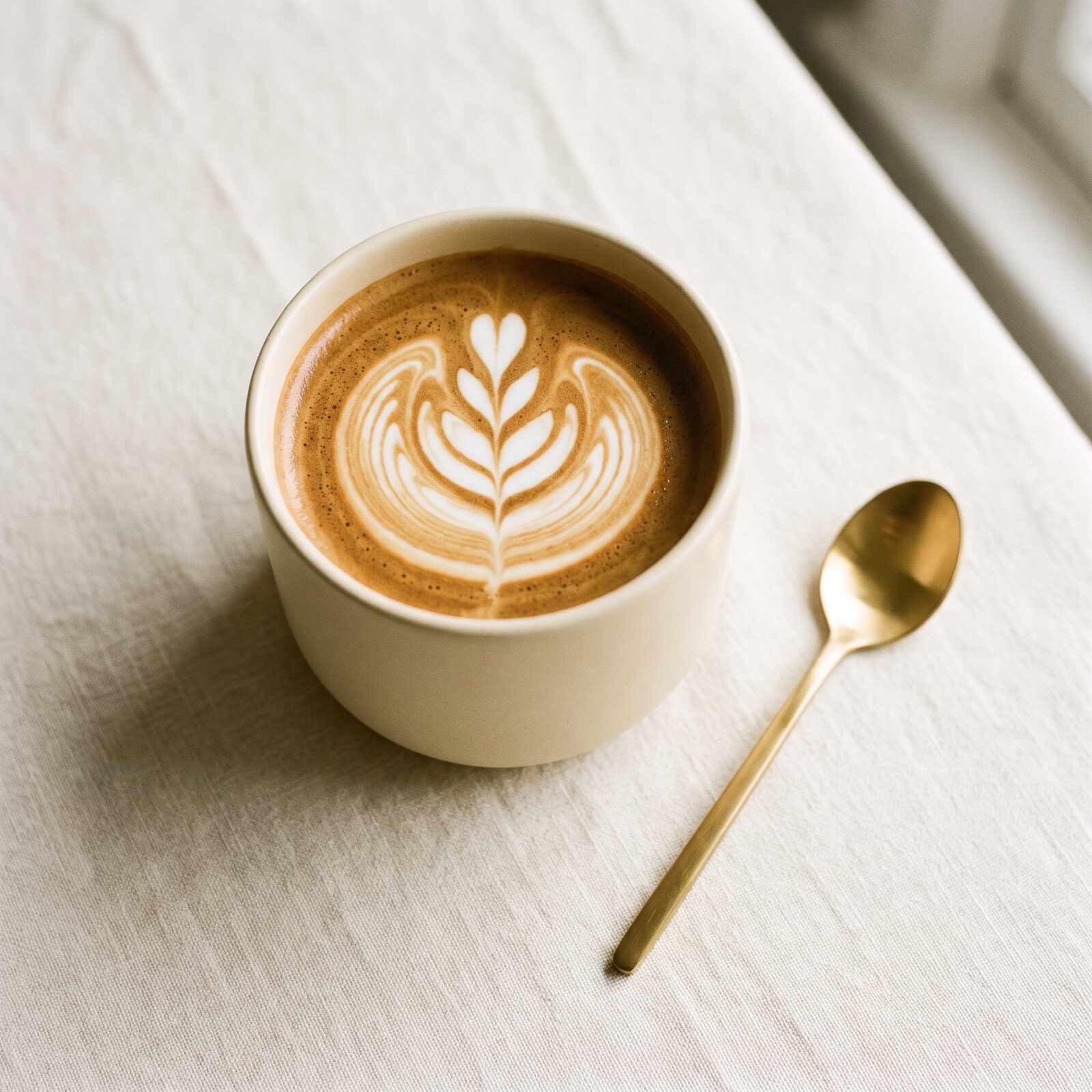 Hand-poured latte rosetta seen from above