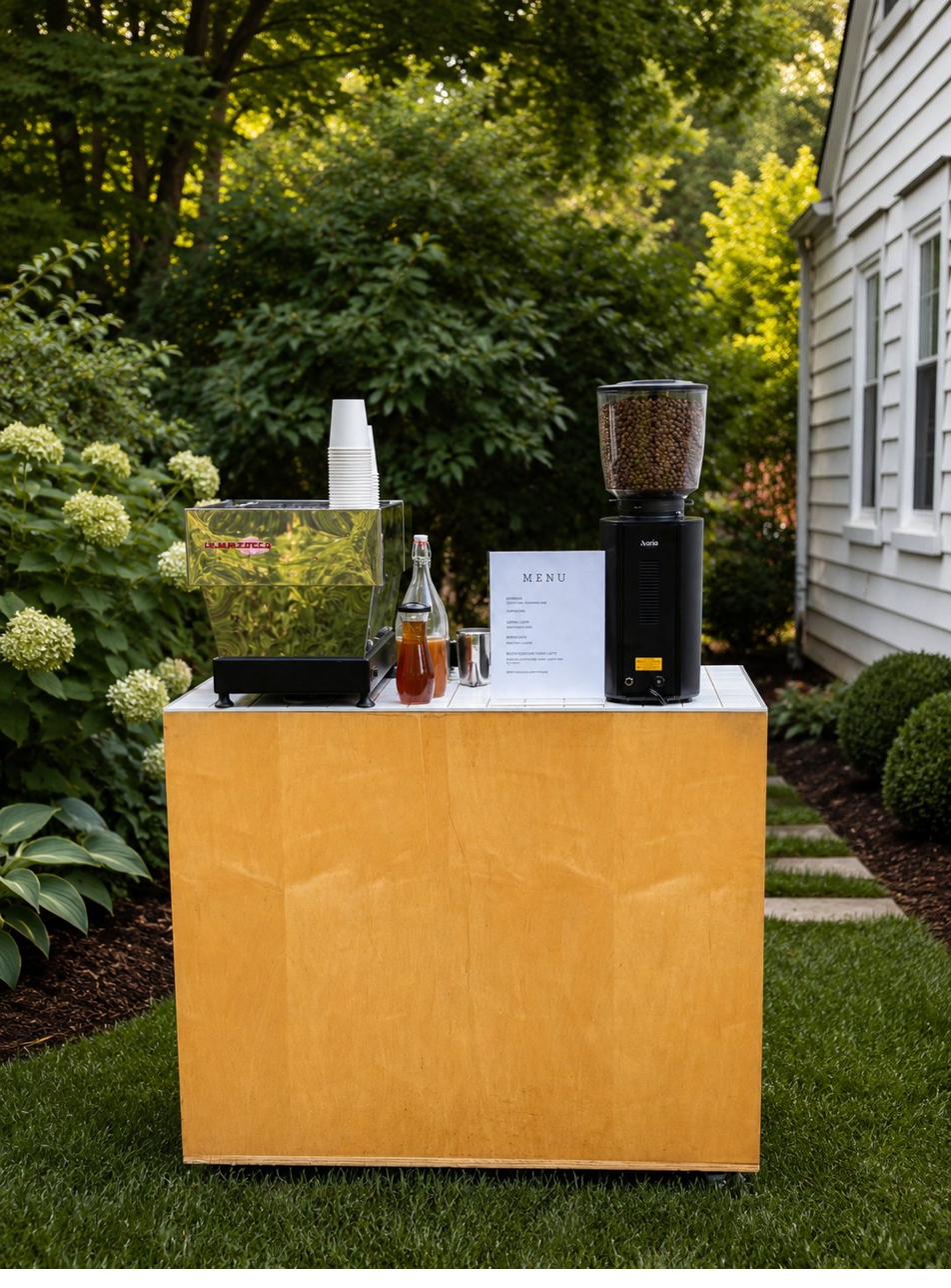 JoyBlast mobile espresso cart set up at a backyard event in Greenville, SC