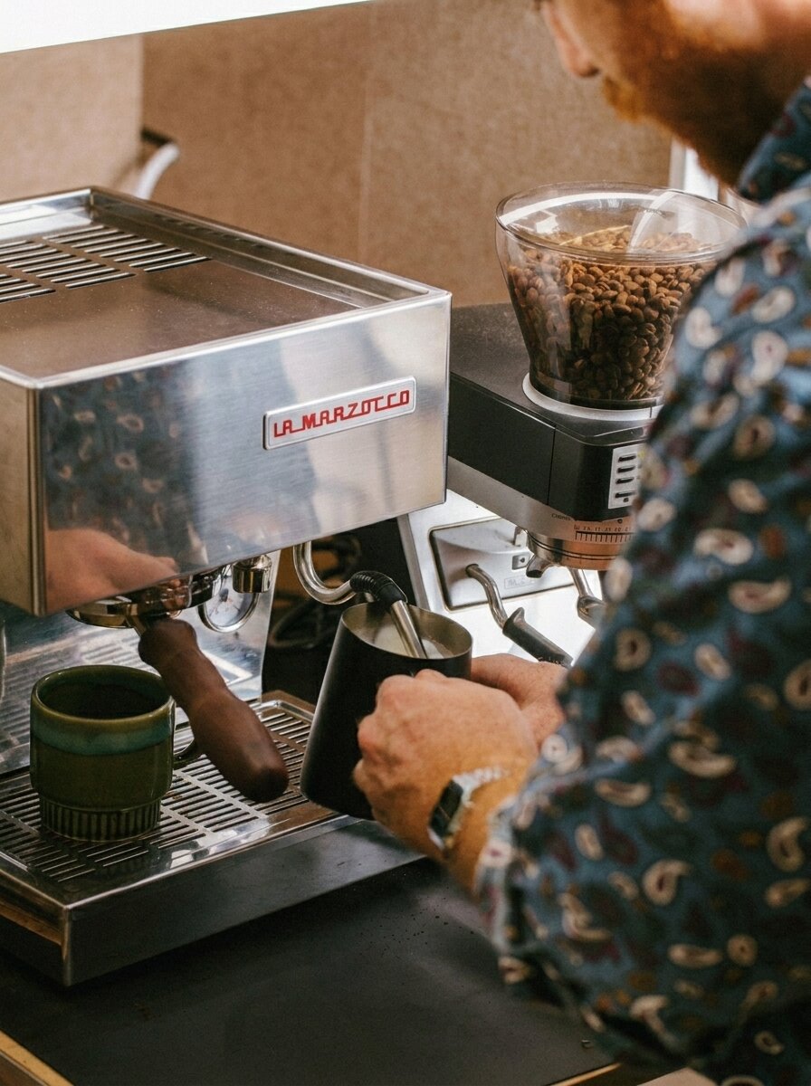 La Marzocco Linea Mini espresso machine and grinder on the JoyBlast catering cart in Greenville, SC